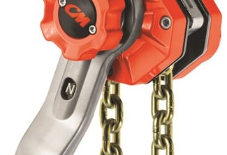 Closeup of the CM Tornado lever hoist revolving handle